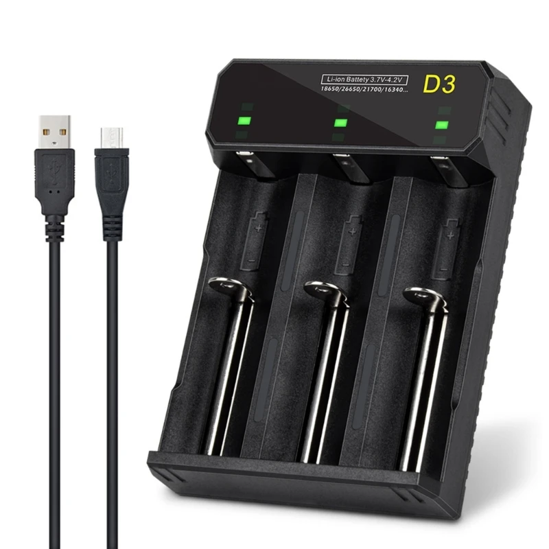 

U55B Intelligent 3 Slot ABS Battery Charging For 18650 26650 21700 Rechargeable Cells With LED Indicators