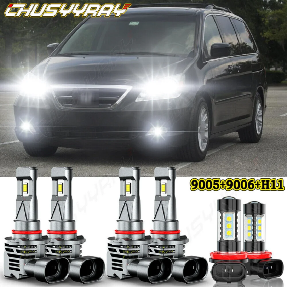 XWQHJW Car lights For Honda Odyssey 2005-2010 6x 6000K LED Hi/Lo Headlight Lamp+Fog Light Bulbs Car accsesories