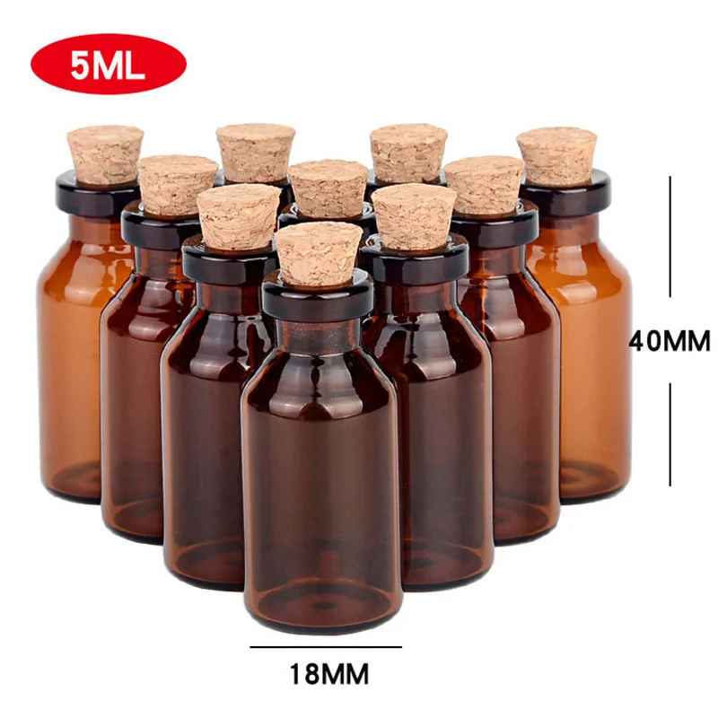 

200pcs Small Amber Glass Bottles with Cork Stoppers 5ML Tiny Jars for DIY Art Crafts Wishing Bottles Message Wedding Favors Gift