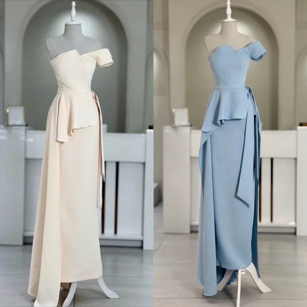 

Customized Matching Fashion Jersey Pleat Ruched Sash Straight One-shoulder Long Dresses Bespoke Occasion Dresses Sizes Available