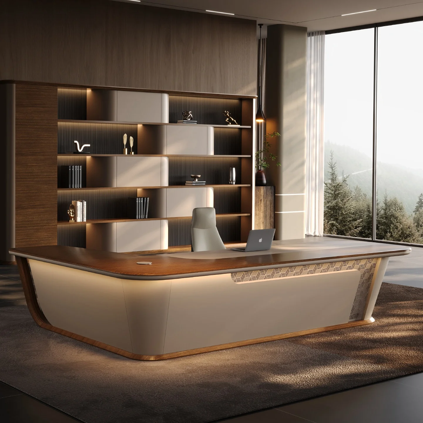 #E0 Grade High-end Minimalist L Shape Italian Light Luxury Boss Office Desk 3.2/3.6 M President Director's Large Work Table