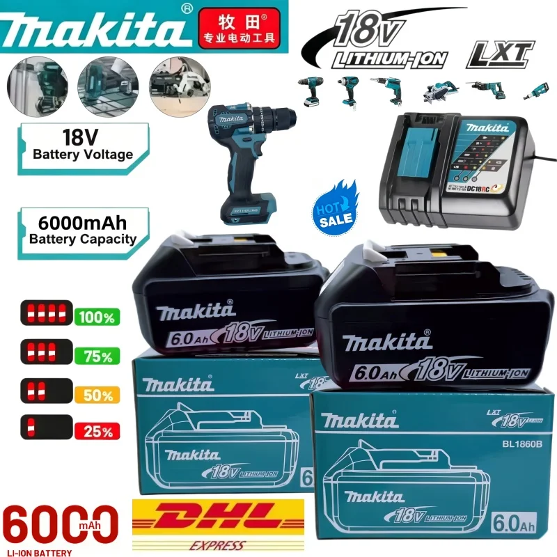 

18V 6000mAh High Capacity Makita Li-Ion Battery BL1860 Rechargeable Power Cell for Makita LXT Cordless Drill Saw Power Tools