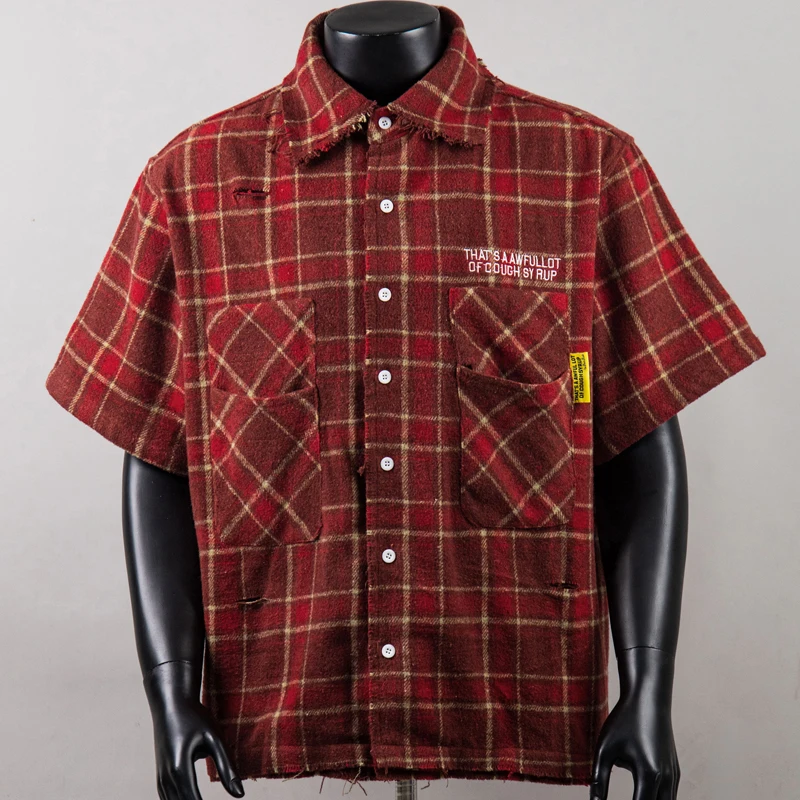 Fotos Reales: Camisa a Cuadros Casual de Estilo Vintage para Hombre y Mujer, Camisa de Manga Corta con Estampado de 'A Awful Lot of Cough Syrup'