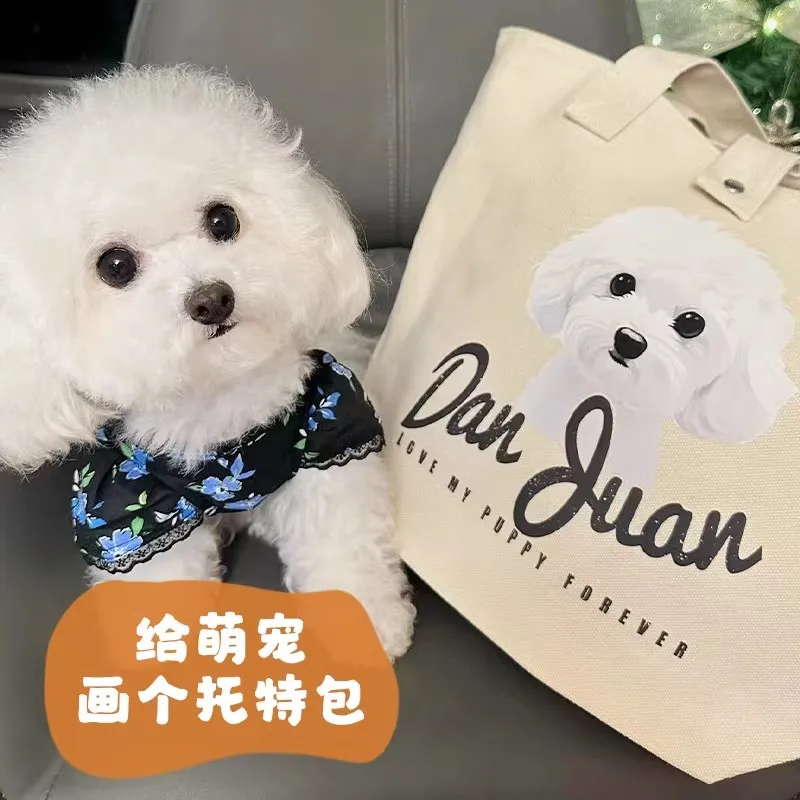 Customized Pet Bag Canvas Cotton Tote One Shoulder Handbag Large Capacity Cat Dog Custom