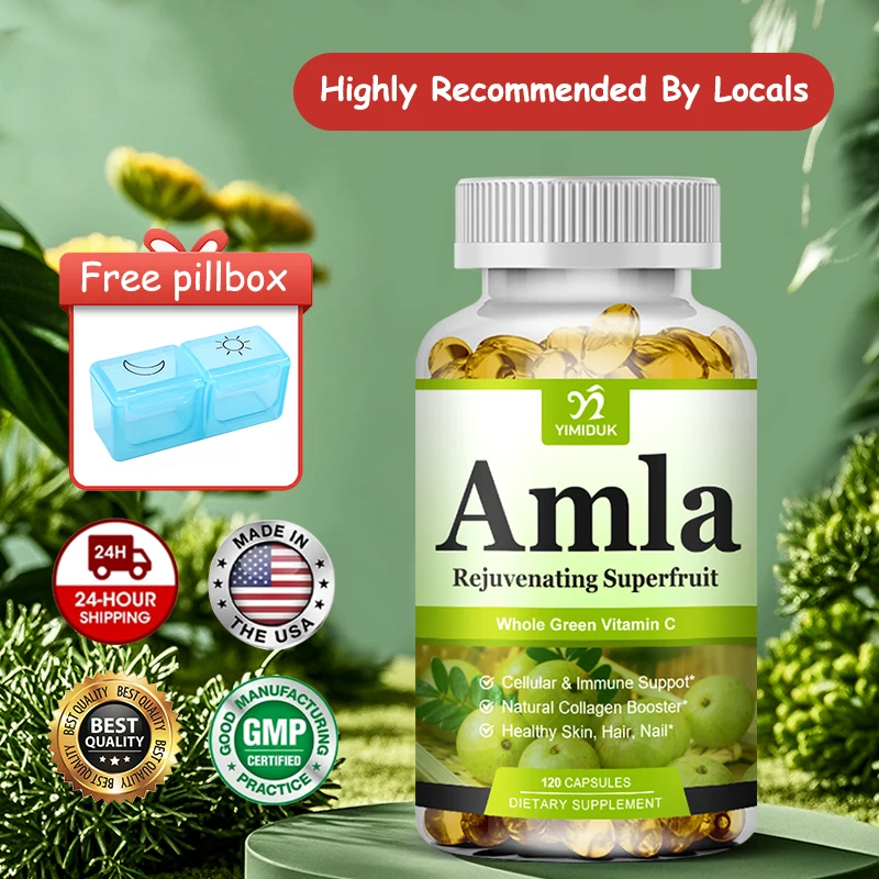 Organic Amla Capsules, Support Collagen, Fights Free Radicals & Daily Wellness, Antioxidant Power for Immunity & Skin Health