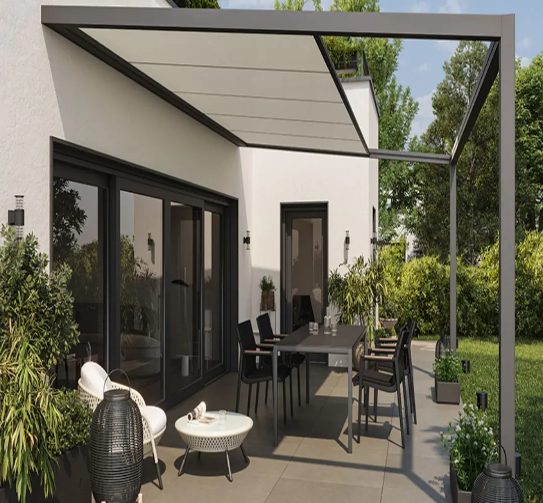 Outdoor Patio Modern Rain Canopy Customized Aluminum Alloy Motorized Folding Pergola Shading Awning in Black White ZDP150J Model
