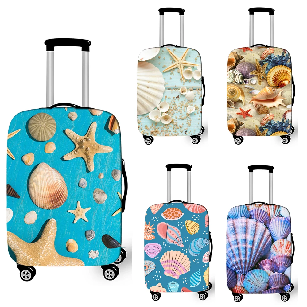 Beach Seashell Starfish Conch Print Luggage Cover for Travel  Anti-dust Suitcase Covers Elastic Trolley Case Protective Cover