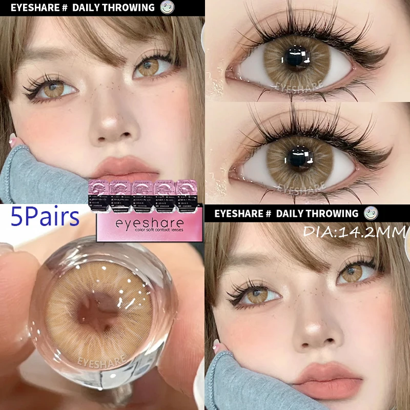 EYESHARE 5Pair Color Contact Lenses for 1 Day Daily Lens Blue Contacts Daily Disposable High Wearing Comfort Brown Lenses 10Pcs