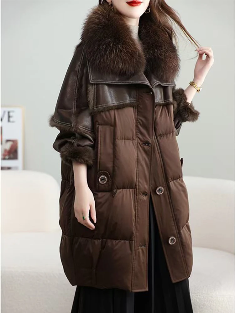 Down Jacket Women Winter Fur Coat  Real Natural Fur Raccoon Collar Rabbit Hair Inner Liner Long Large Size Jacket New In Coats