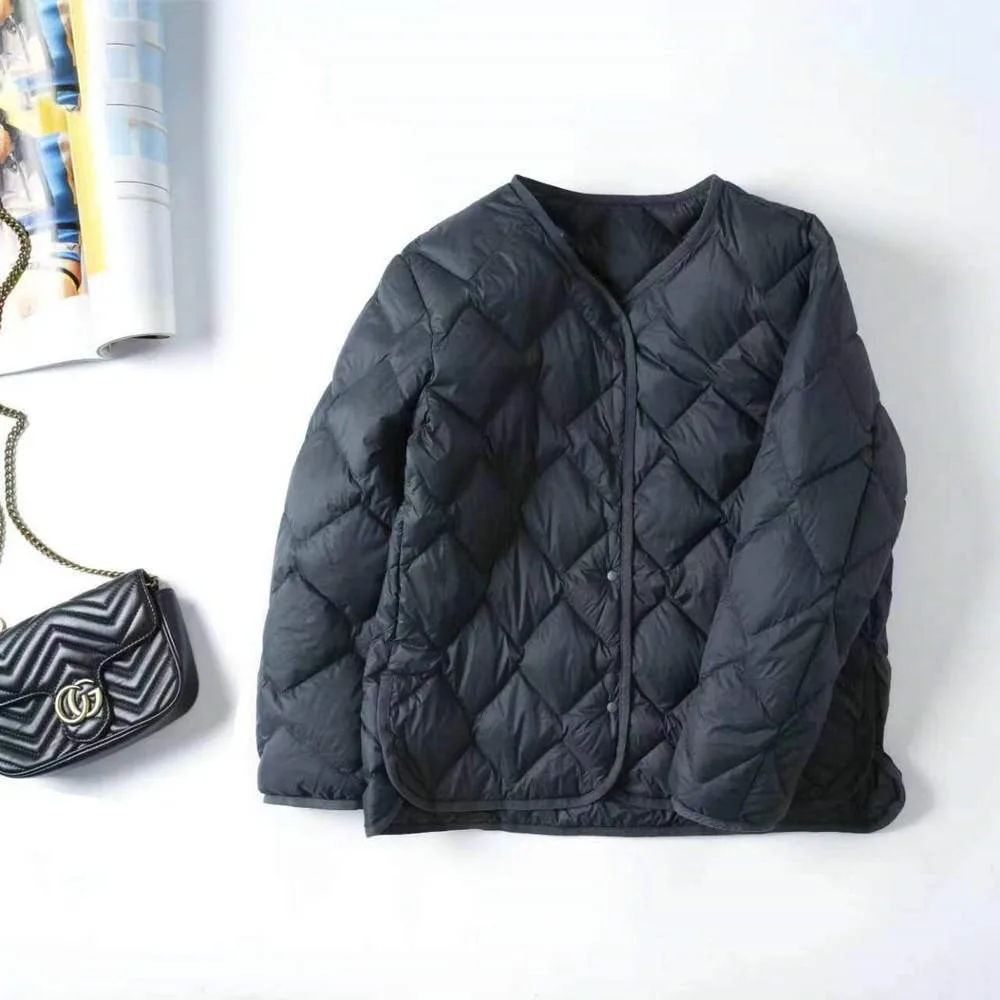 Frauen Liner Ente Unten Jacke V-ausschnitt Weibliche Winter Warm Kragen Mode Ultraleicht Stepp Puffer Mantel Büro Dame
