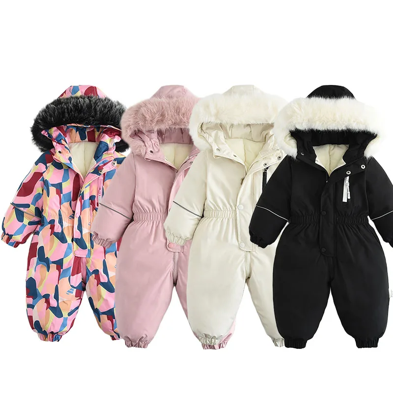 

Children's Winter Thick Warm Snowsuit Infant Overalls Baby Girls Boys long sleeve Hooded Footed Jumpsuit Outwear Ski suit