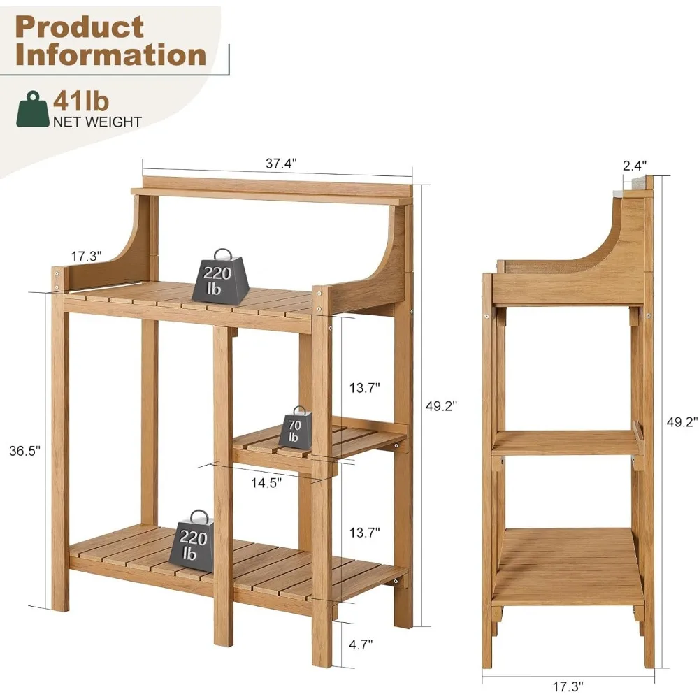 طاولة مقعد خارجية مناسبة لجميع الأحوال الجوية، 50 × 17.5 × 37.5 (الطول × العرض × الارتفاع)، محطة عمل متينة للبستنة #3