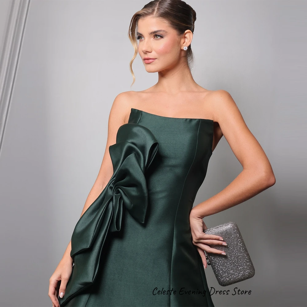 ชุดราตรีผ้าซาตินแบบไร้สาย ดีไซน์หรูหรา คลาสสิก แขนกุด พร้อมโบว์และชายกระโปรงยาว เหมาะสำหรับงานพิเศษ