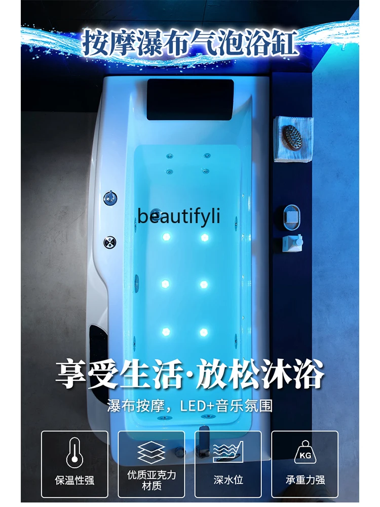 Massage Waterfall Led Bubble Bathtub Bluetooth Speaker with Pillow