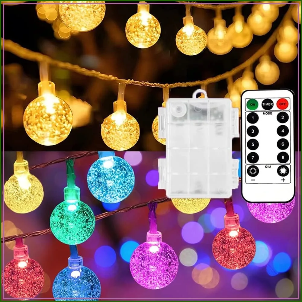 

40ft Globe String Lights Battery Operated Outdoor, 80 LEDs Hanging Lights with Remote, Warm White & Multicolor Waterproof for Outside Camping Tent Decor