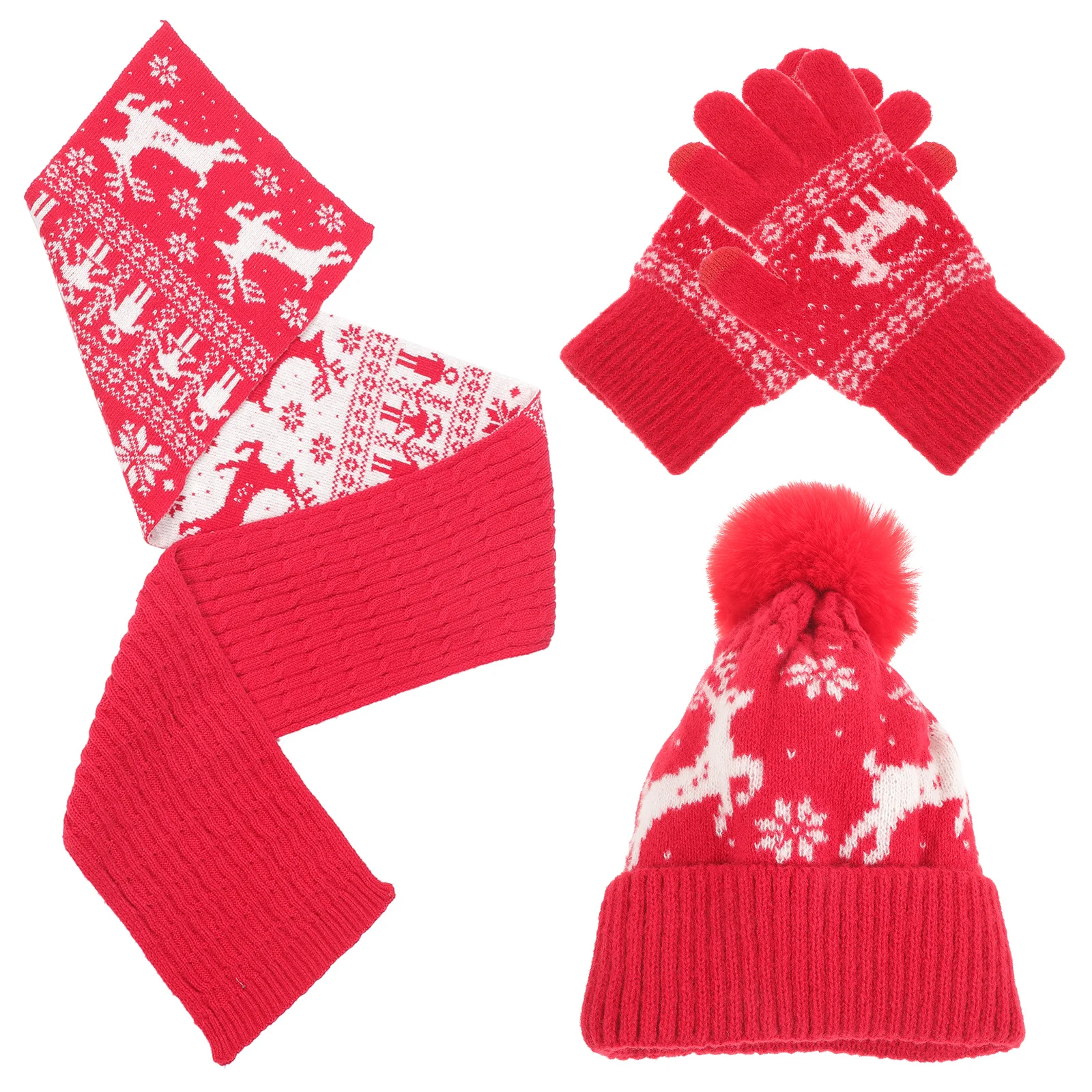 1 set di costumi invernali caldi da donna, guanti di design natalizio, cappello, sciarpa, tessuto morbido portatile per uso esterno in tempo freddo