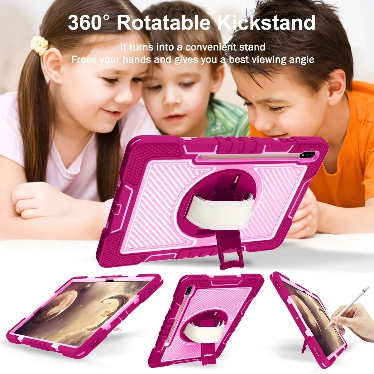 Capa resistente para Samsung Galaxy Tab S7 Plus S7 FE S8 + capa de 12,4 polegadas com suporte embutido, alça de mão e alças de ombro