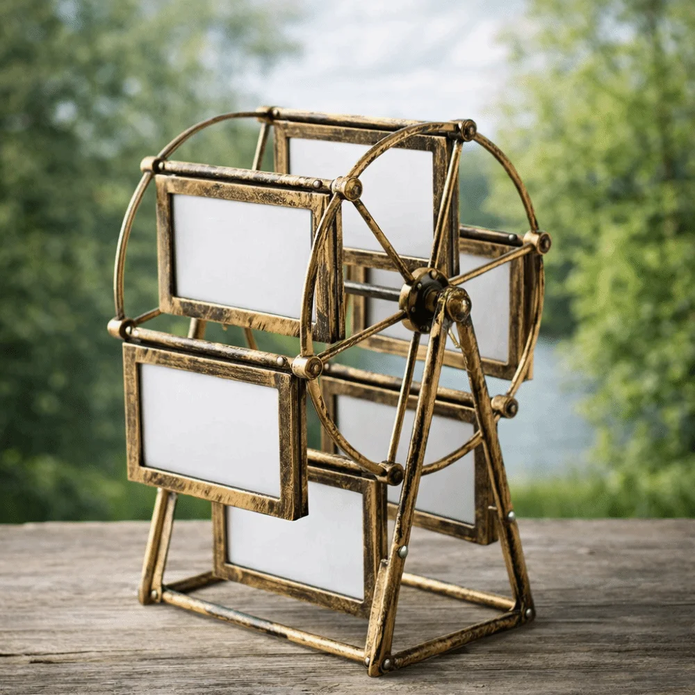 Vintage Ferris Wheel Photo Frame 12 Picture Slots 360° Spin Rotatable Photo Frame Changeable Windmill Photo Frame Living Room