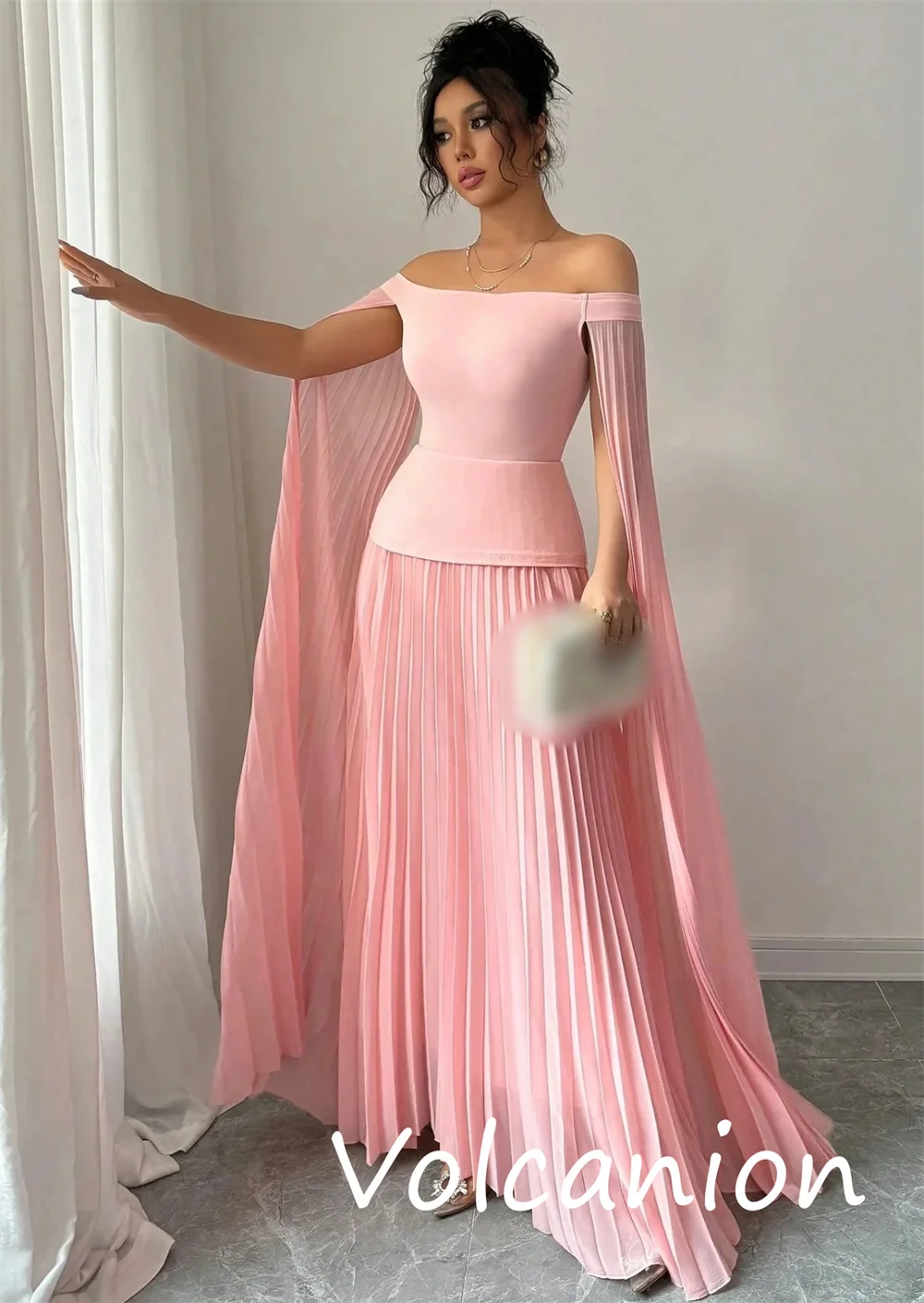 맞춤형 클래식 절묘한 저지 플리츠 A라인 오프숄더 롱 드레스 맞춤형 행사 복잡함