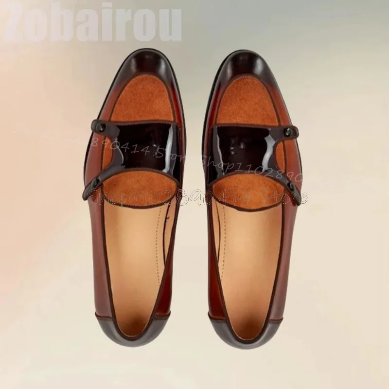 

Brown Patchwork Buckle Decor Double Monk Loafers Fashion Slip On Men Shoes Luxury Handmade Party Feast Banquet Men Casual Shoes