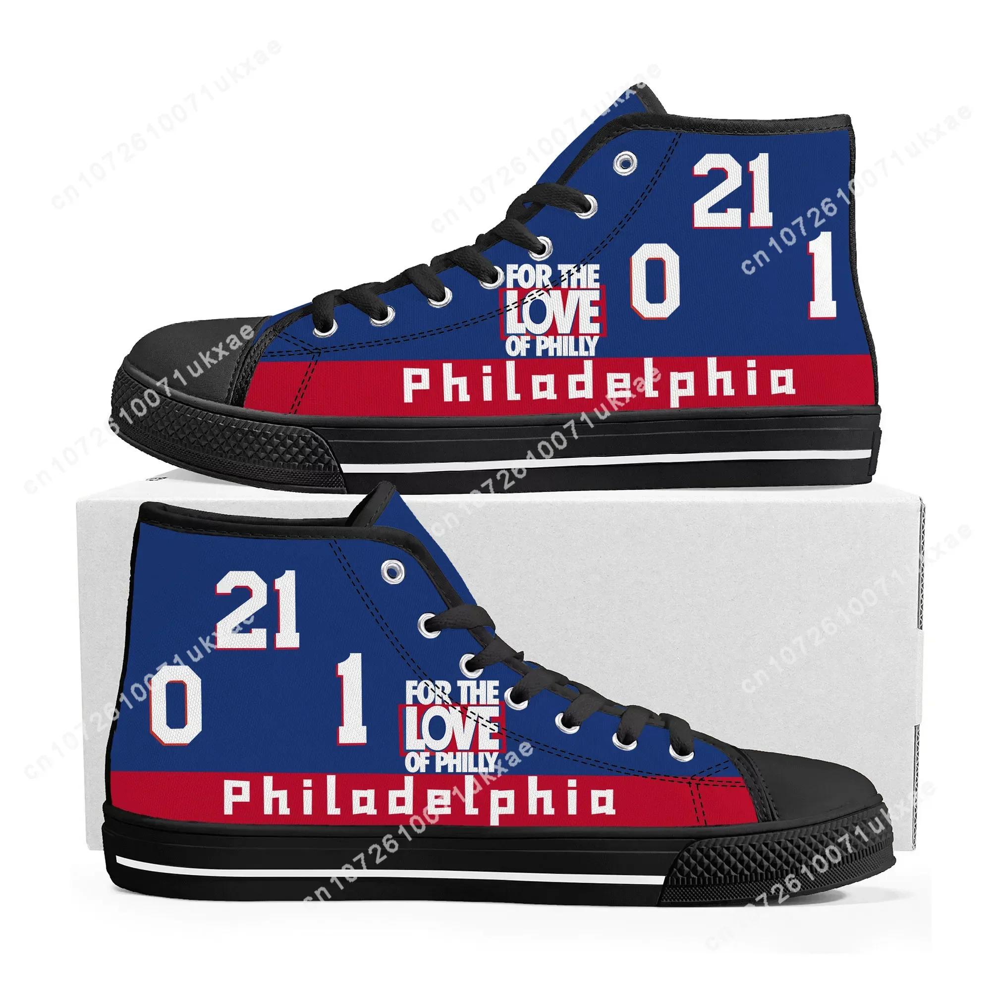 Philadelphia Number 21 1 0 For the Love of Philly High Top Sneakers Mens Womens Teenager Canvas Sneaker Casual Custom Made Shoes