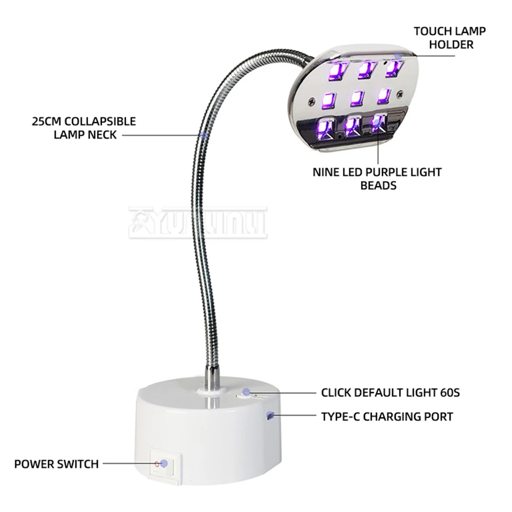 مصباح محمول مع ملصقات أظافر تشكيل سريع الجفاف