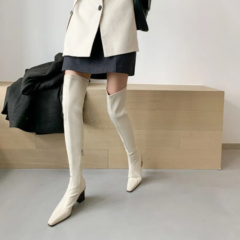 

Women's New Autumn-winter Stretch Slim Boots with Thick Heels, Over-knee Length, Suitable for Petite Individuals.
