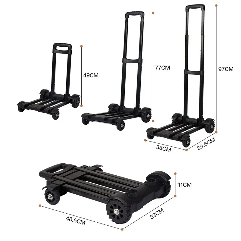 Carro plegable de 4 ruedas de alta resistencia de 60kg, carretilla plegable para camión, carrito de compras para equipaje de viaje, uso doméstico portátil