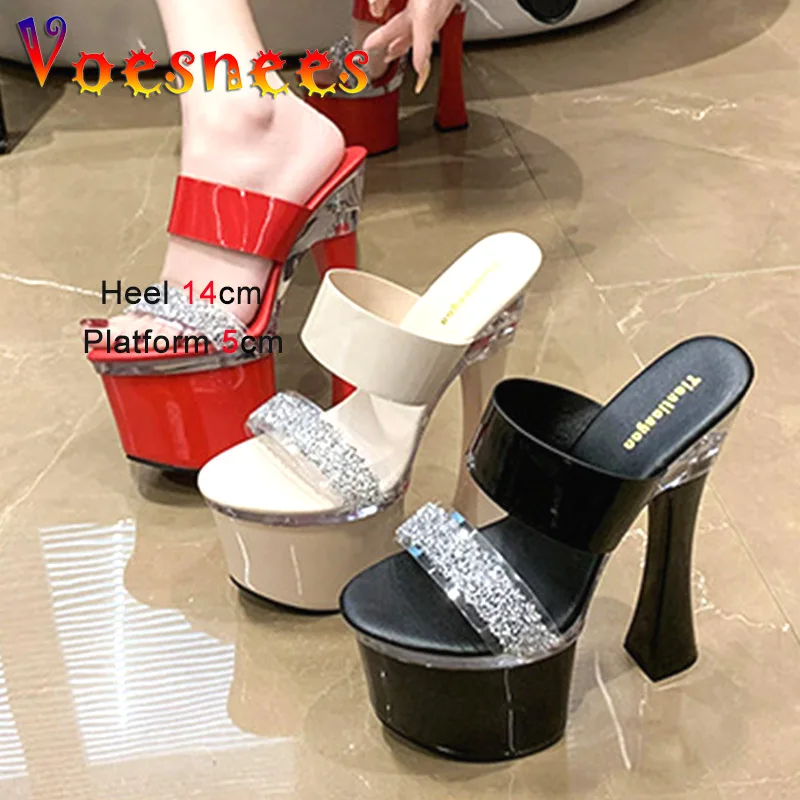 Shiny Rhinestone Fashion Women Shoes Summer Thick Platform Sandals Plus Size Europe And America Slippers Sexy Model High Heels