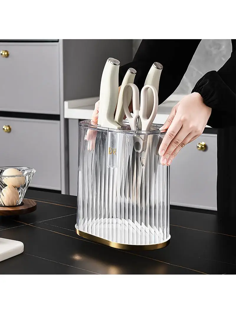  Lightweight Plastic Knife Holder Multi-Functional Kitchen Storage Rack Drain Board Knife Utensils Organizer