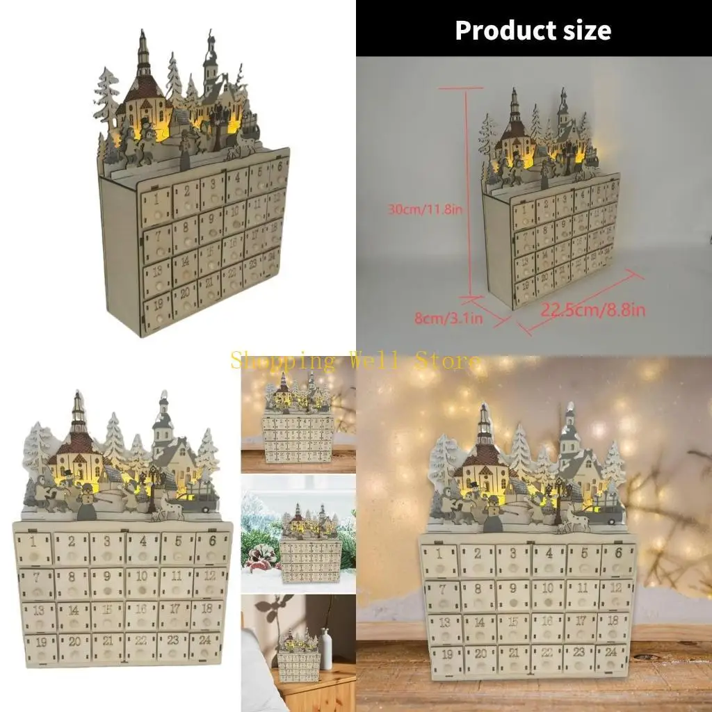

KX4B Деревянный рождественский календарь с подсветкой и обратным отсчетом на 24 ящика до рождественского украшения