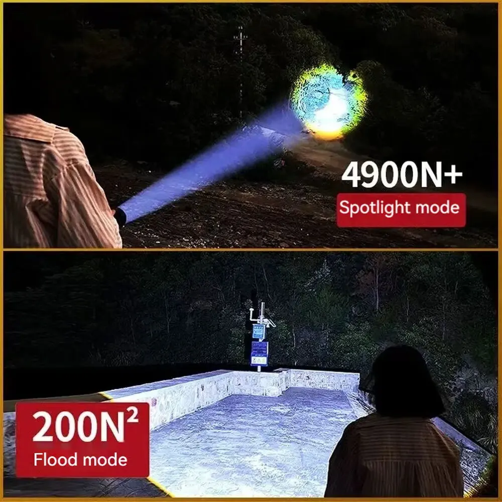 مصباح LED فائق السطوع 1200 لومن، مصباح يدوي قابل للتكبير وقابل لإعادة الشحن