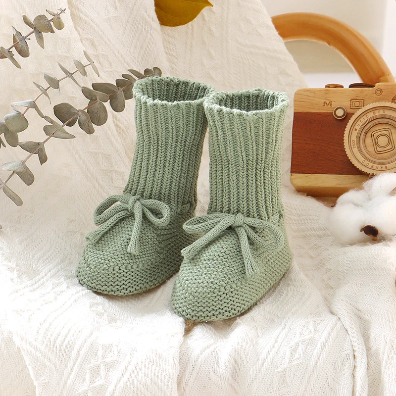 Baby Shoes Knit Cotton Newborn Walk Bed Footwear Toddler Kid Clothing Accessories 0-18M Infant Boys Girl Boots Fashion Tie Solid