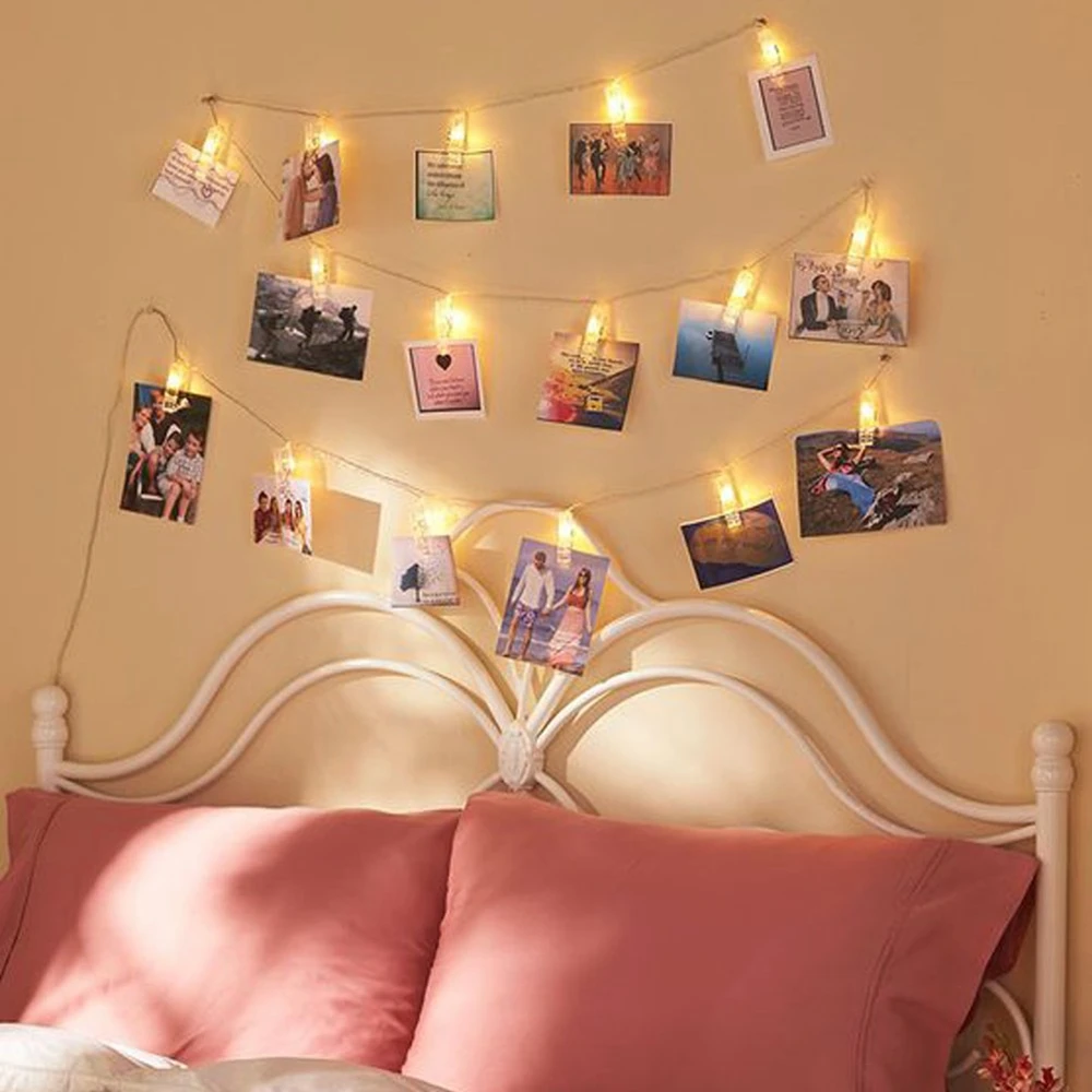 LED Photo Clip String Light, 1m/3m/6m AA Battery Powered for Hanging Picture Card Bedroom Wall Decoration