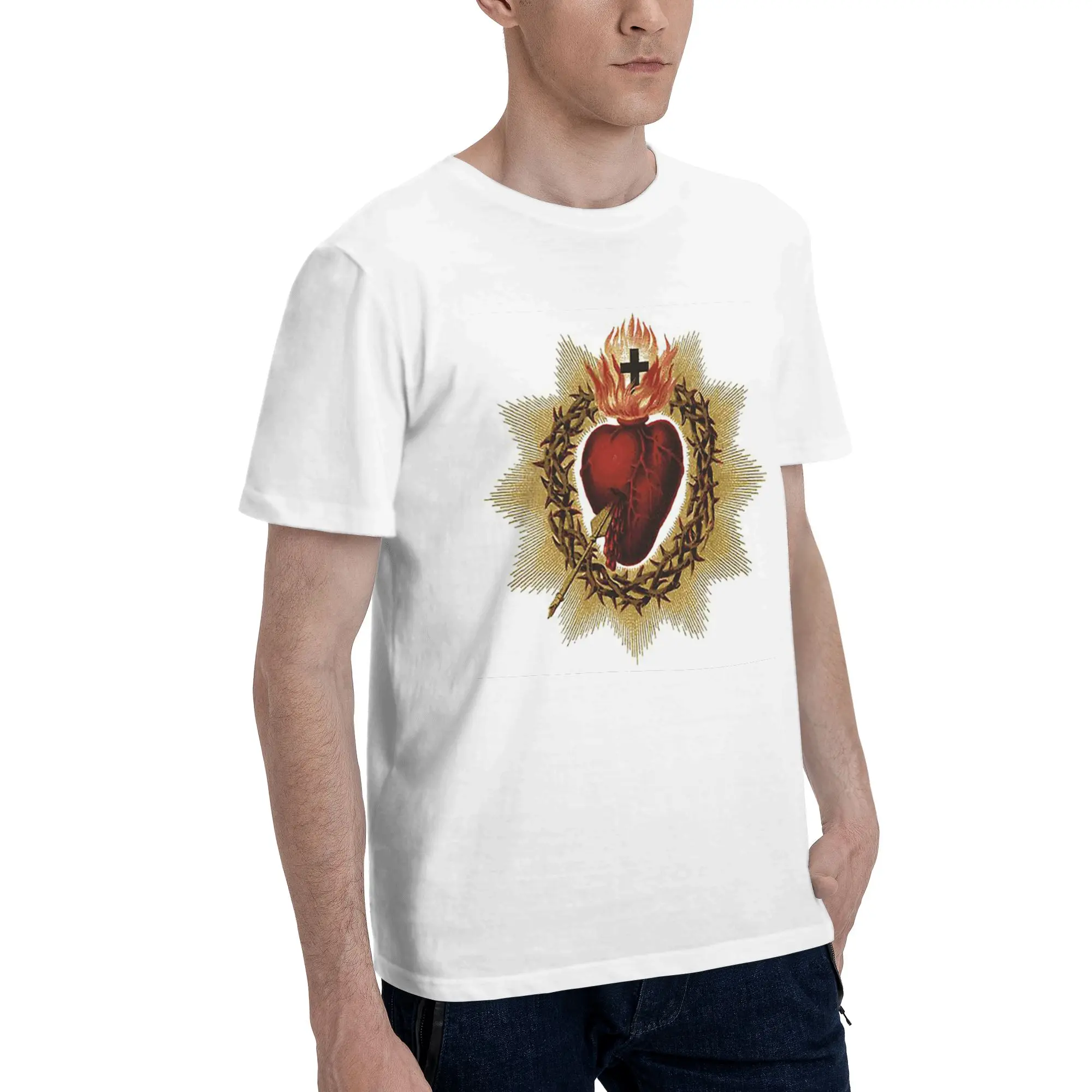 

Католическая мужская футболка Sacred Heart of Jesus, футболки больших размеров, мужские хлопковые футболки с круглым вырезом, короткие летние мужские футболки