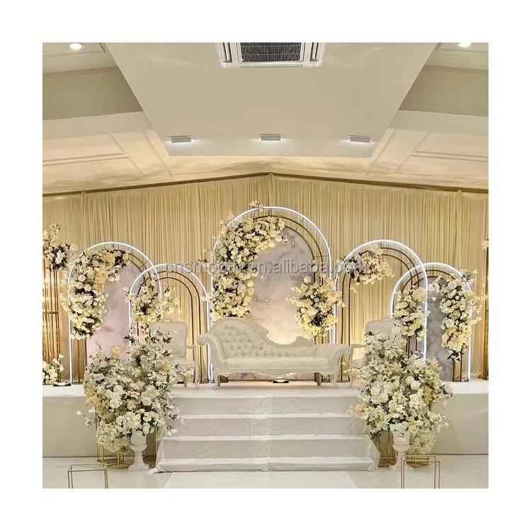 

Wedding Custom Gold Set of 3 Wedding Arches for Ceremony Mesh Arch Backdrop Stand