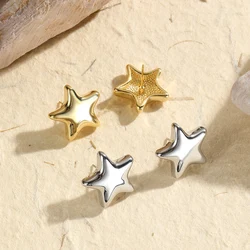 Minimalist  Smooth 18K Gold Plated Star Shape Stud Earrings Shiny Charm Jewelry for Women Waterproof Gift 2024