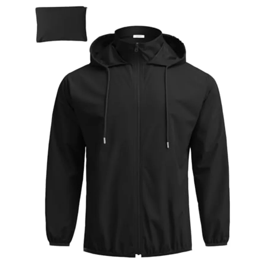 

COOFANDY Men's Light Rain Jacket with Hood Packable Waterproof Raincoat Golf Rain Gear Travel Hiking Windbreaker