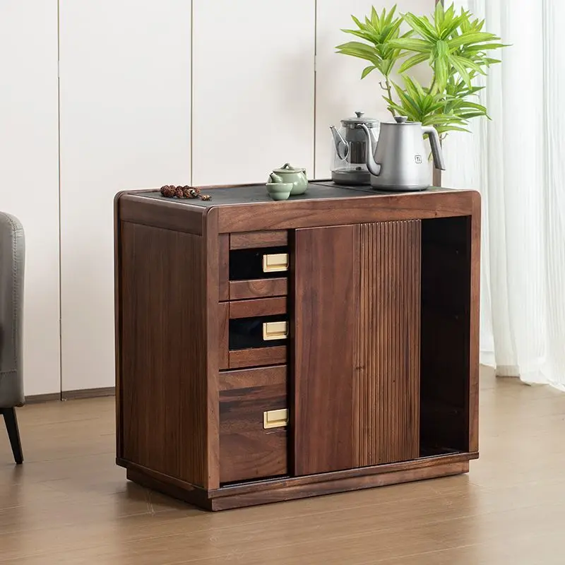 

Walnut mobile tea cabinet household kettle integrated tea table side cabinet living room