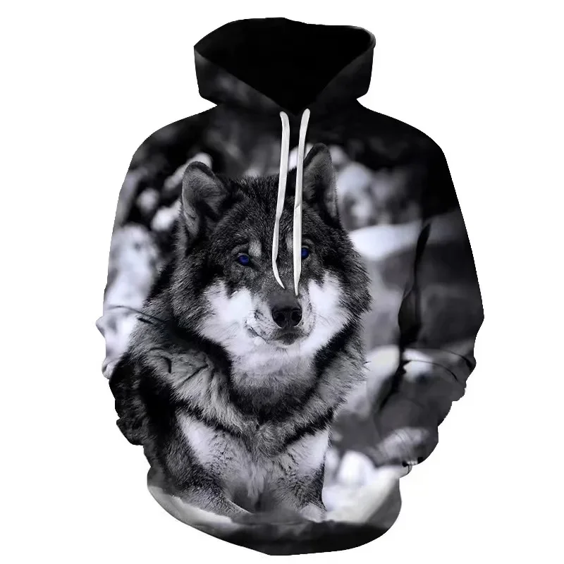 Spring and Autumn Men's Junior Wolf Hoodie Fashion 3D Wolf Printing Loose Streetwear 2023 Funny Animal Street Hip Hop Sweatshirt