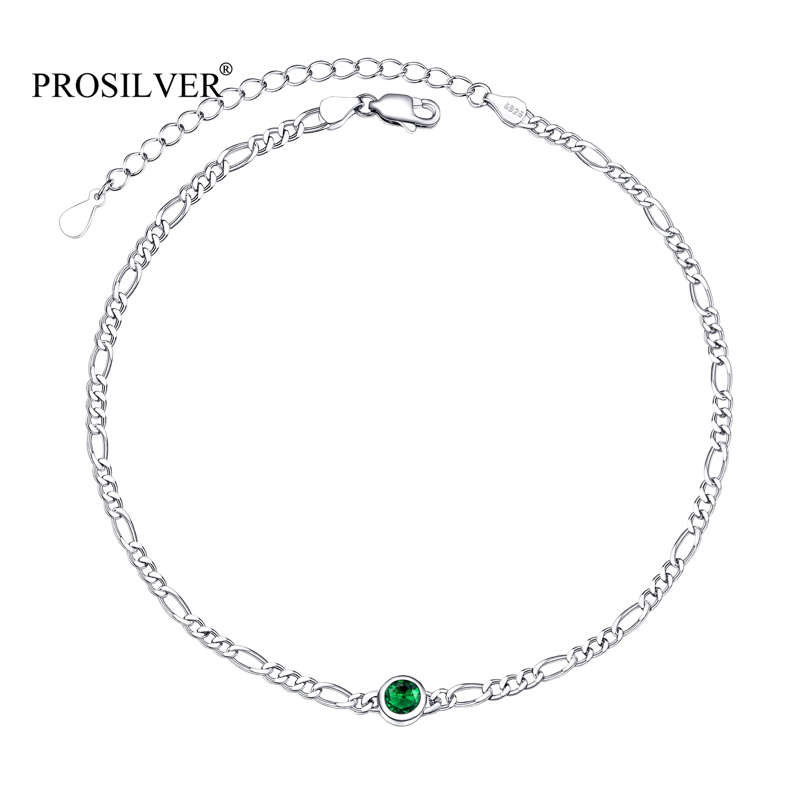 

PROSILVER Birthstone Cute Dainty Figaro Chain Women Girl Anklet 925 Sterling Silver Jan - Dec 8.6inch-10.6inch Long PYA15174B