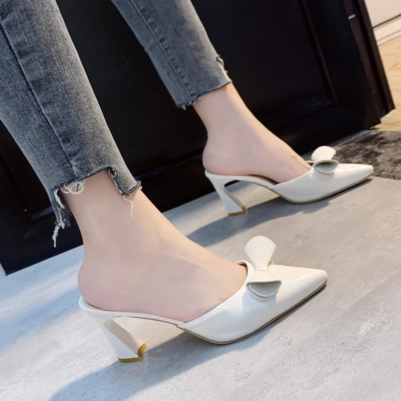 2025 New Spring and Summer Beautiful and Fashionable Women's Shoes Bow Design High Heel Half Slippers