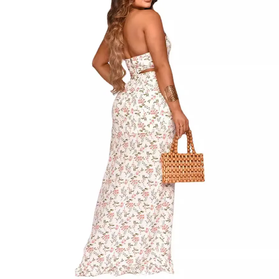 Ensemble deux pièces imprimé pour femme, robe plissée à volants, Sexy, gilet sans manches, costume pour femme, nouveau Streetwear, été 2025