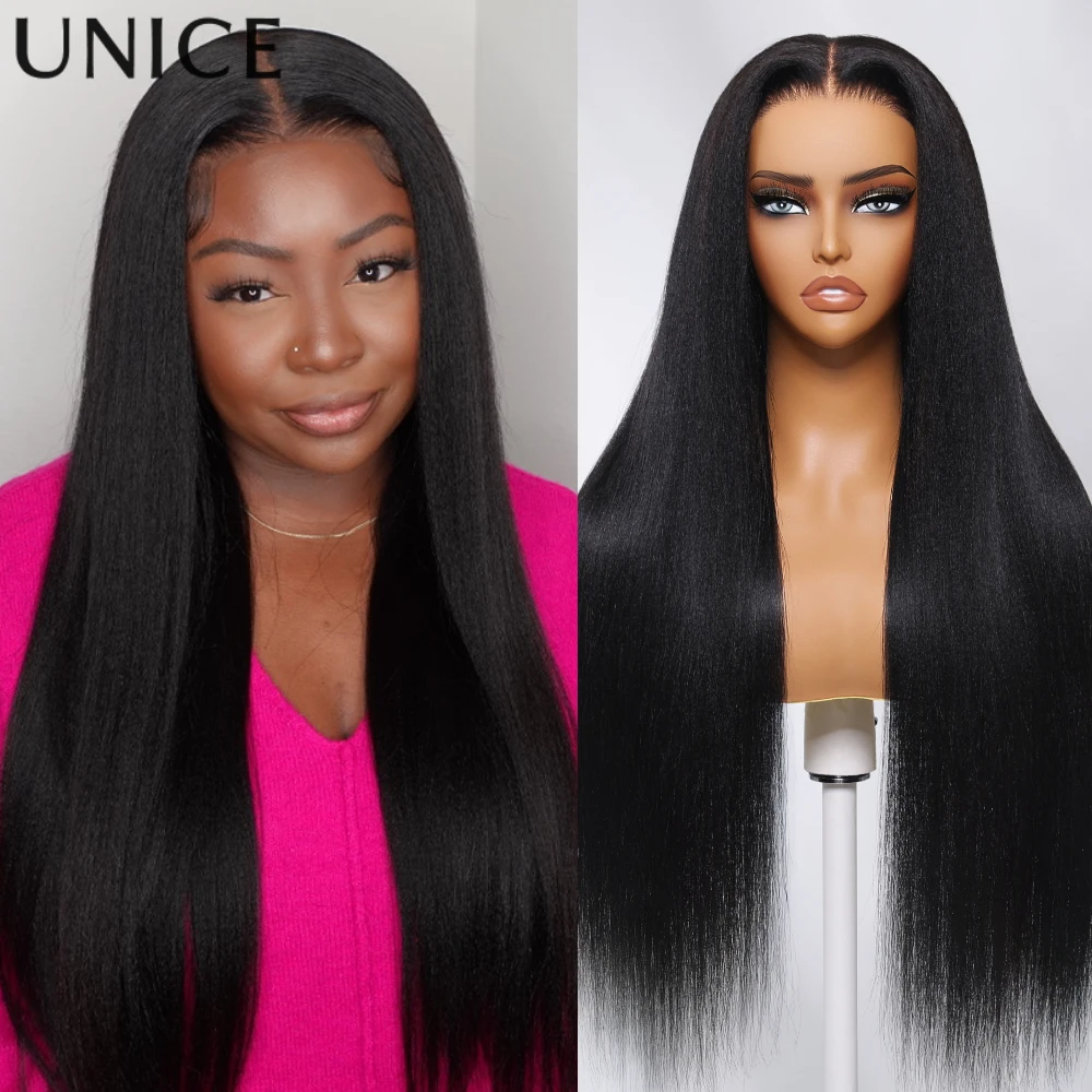 

Unice Hair Yaki Straight 7x5 13x4 Lace Front Human Hair Wig Pre Cut Pre Bleached Glueless Wig Human Hair 150% Density