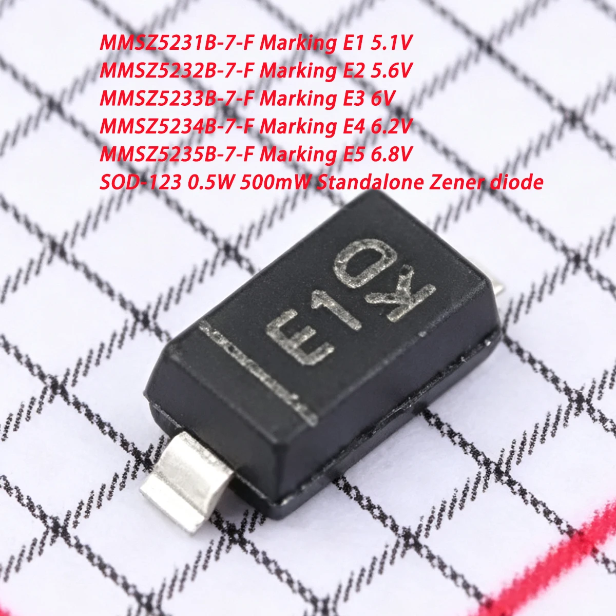 50PCS SOD-123 MMSZ52 31B 32B 33B 34B 35B -7-F Marking E1 E2 E3 E4 E5 5.1V 5.6V 6V 6.2V 6.8V 0.5W 500mW NEW Original Zener diodes