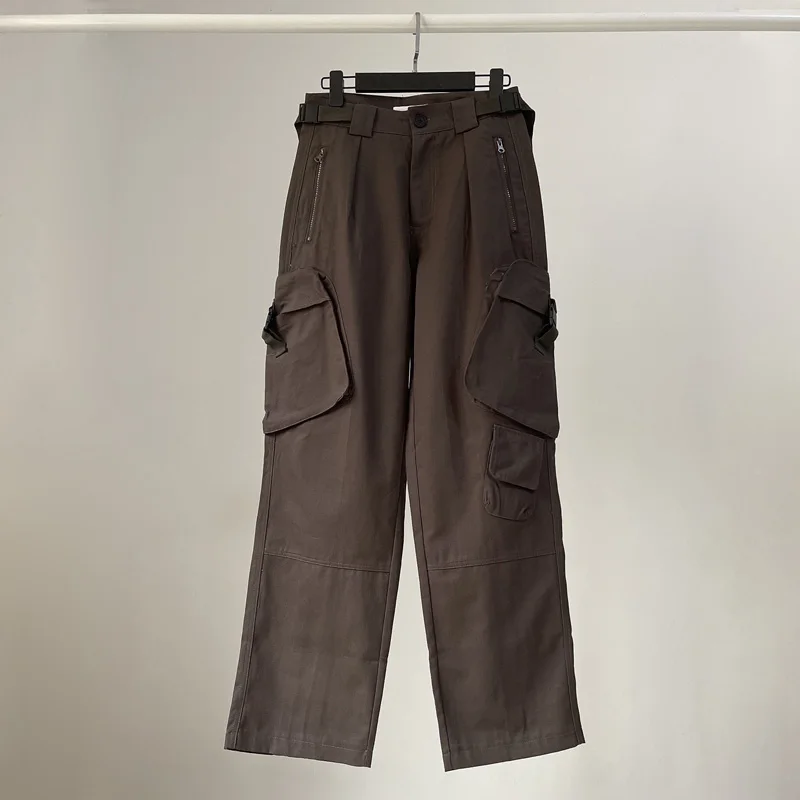 [YOZOU] Cotton Luxury Black Beige Brown Cargo Pants Women with Pockets Gorpcore Trousers Techwear Korean Streetwear Bottoms