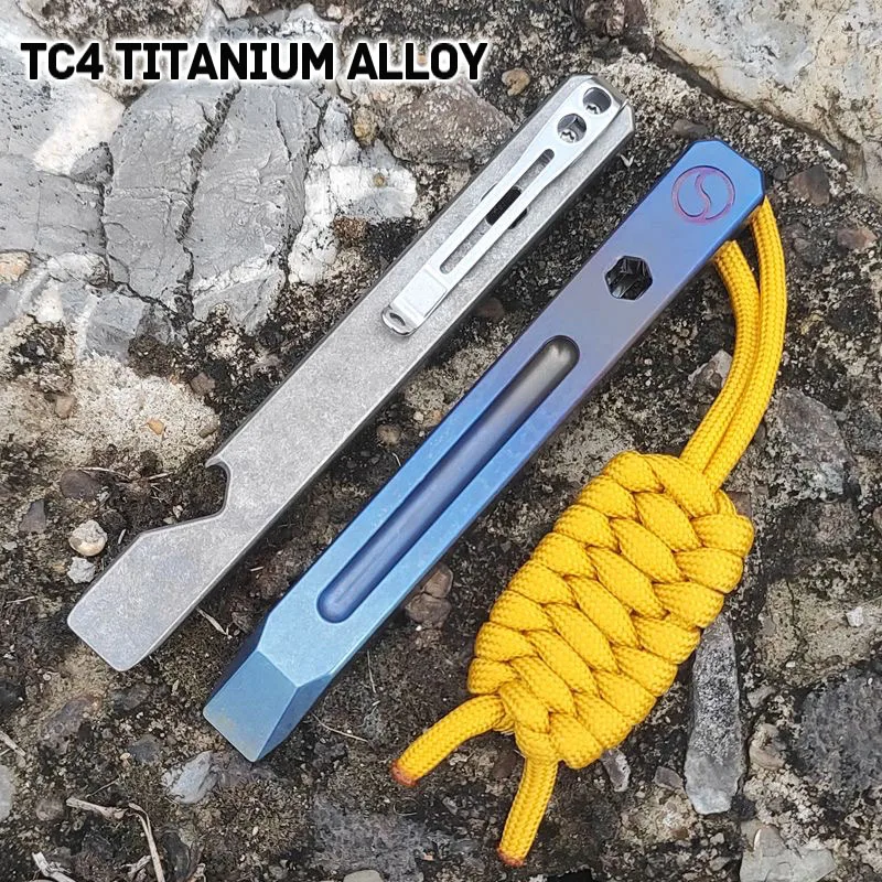 Liga de Titânio Multi-função Crowbar com Back Clip Blue Pry Bar Opener Guarda de Segurança Edc Ferramenta de Bolso Window Breaker 124 mm Tc4
