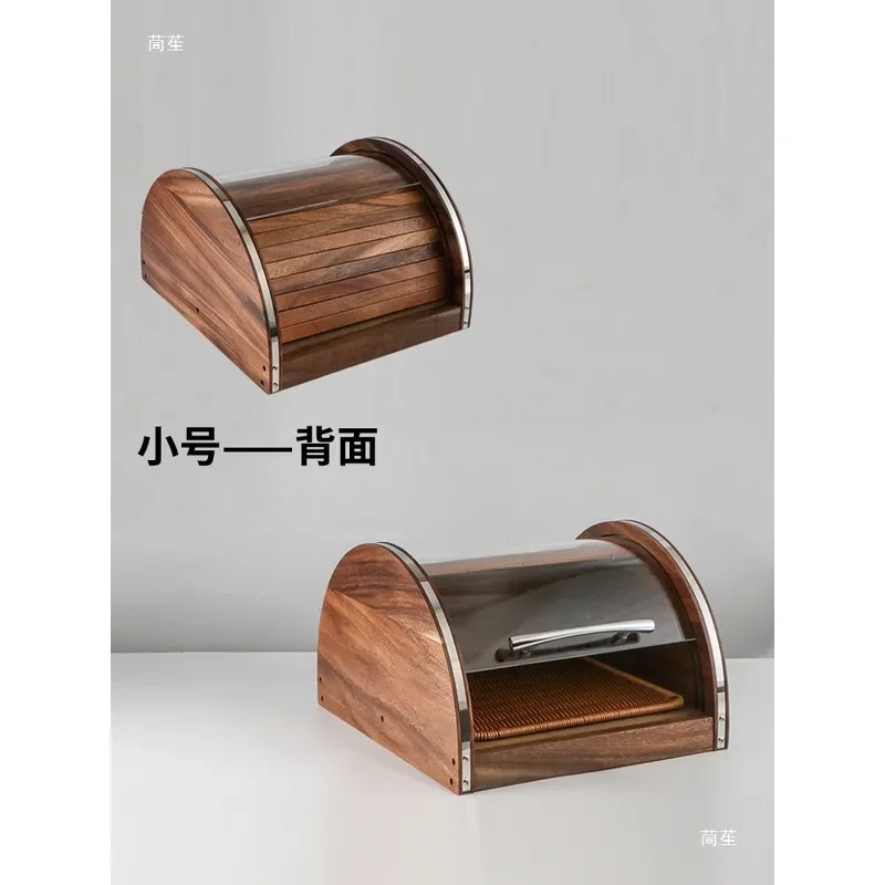 Walnut Bread Display Cabinet with PC Cover Imitation Rattan Board Cake Tray for Baking Tableware Fruit Snack Presentation