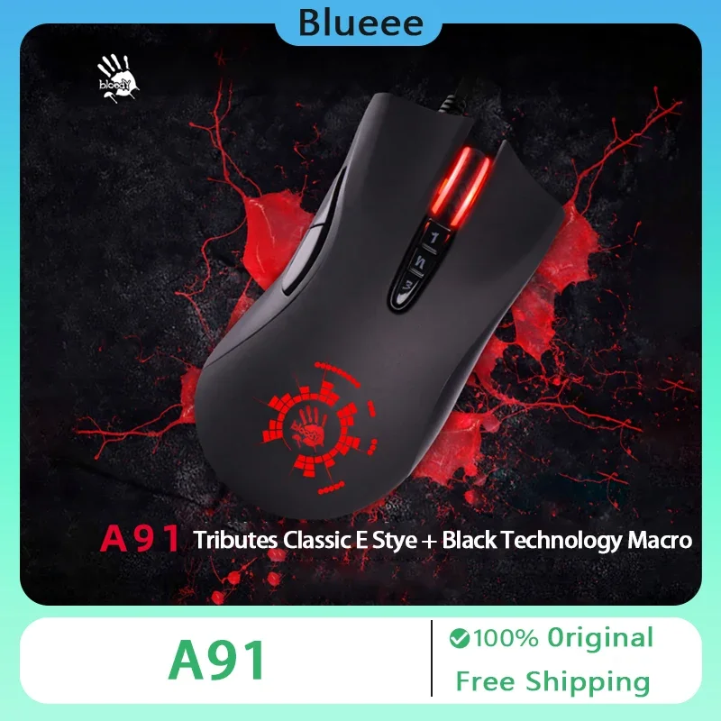 New A4tech Bloody A91 Gaming Mouse One-click Instant Macro Io1.1 Macro Drive Optical Engine 8 Wired Mouse Programming