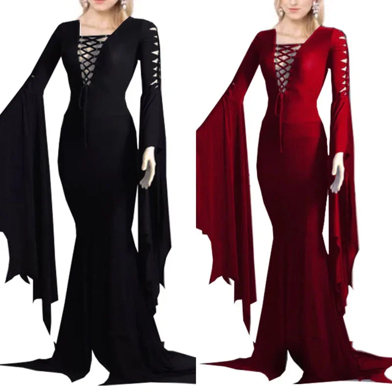 

Irregular Dress America Christmas Cosplay Women Solid Color Strap V-neck Patchwork Dress Hip Hugging Skirt Halloween Costume New